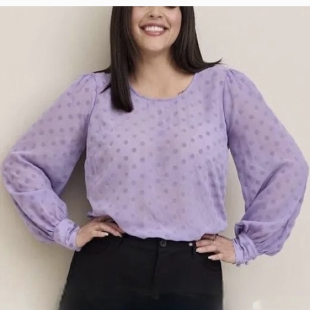 Torrid purple Polka Dot Textured Blouse Sheer